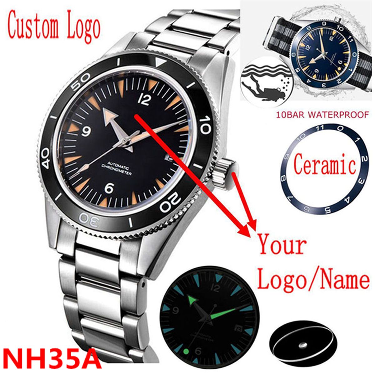 Luxury Watch Men - Logotipo personalizado nh35 movimento relógio 10