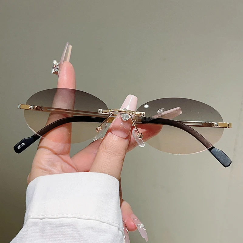 Designer Sunglasses - Óculos de sol ovais sem armação,