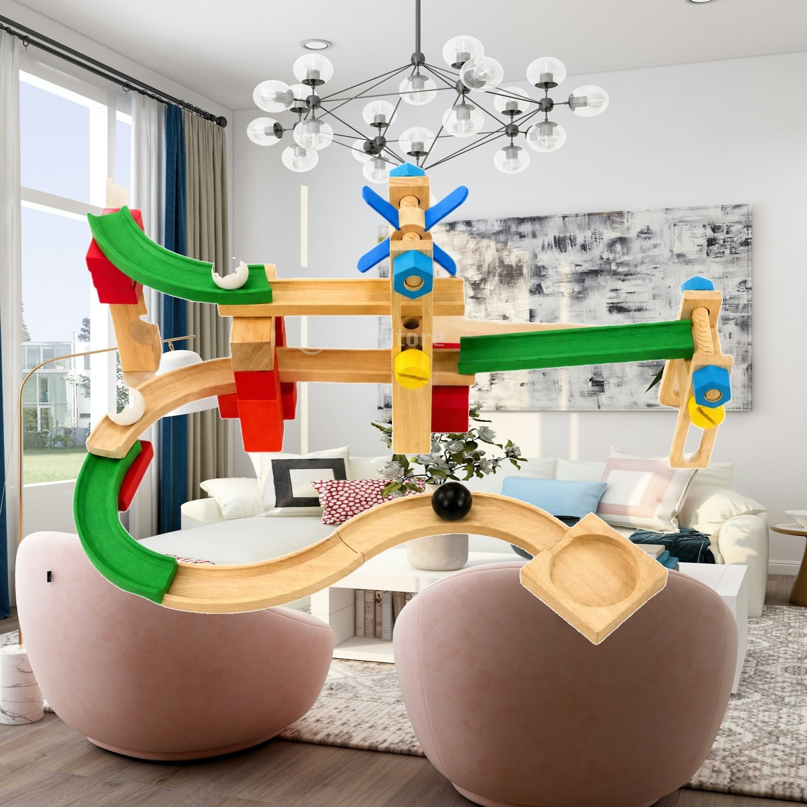 Marble Coaster Set - Pista de Mármore de Madeira para