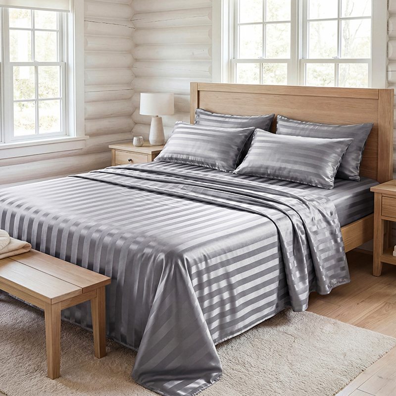 Silk Pillowcase - Conjunto de Lençóis de Cetim Listrado